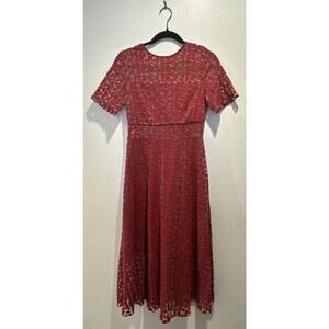 ERIN By Erin Fetherston Women’s Size 0 Red Lace Nora Illusion Dress Short Sleeve